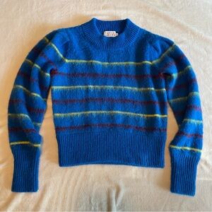 Tanya Taylor Woman's Sabela Mock Stripe Alpaca Knit Sweater Blue XS